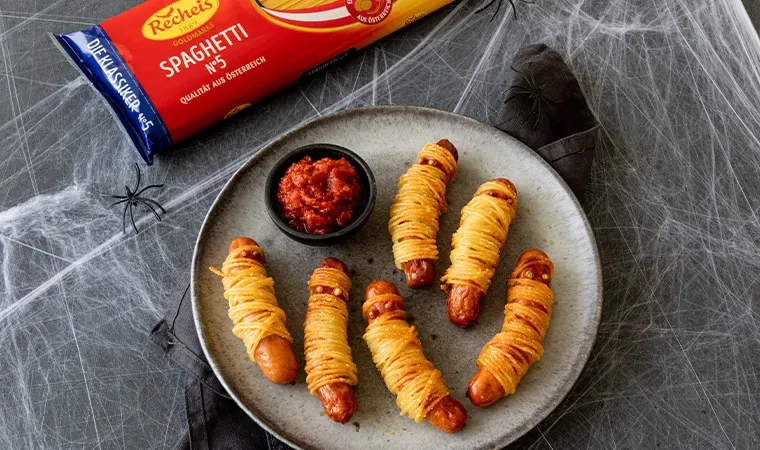 Halloweenrezept Spaghetti-Mumien | Halloween Fingerfood Idee