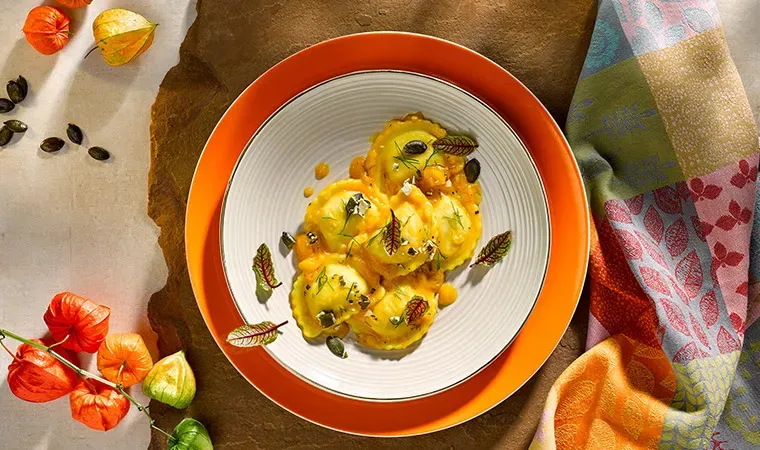 Mezzelune Kürbis mit Kürbisconfit